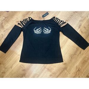 NoraCora NWT size XXL black skeleton hands long sleeve shirt - Halloween